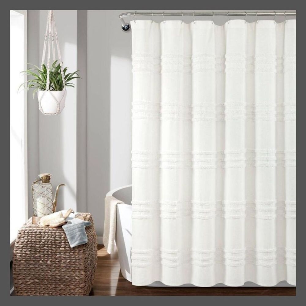 Lush Decor Tufted Stripes Boho Cotton Blend Shower Curtain 72"x72" White